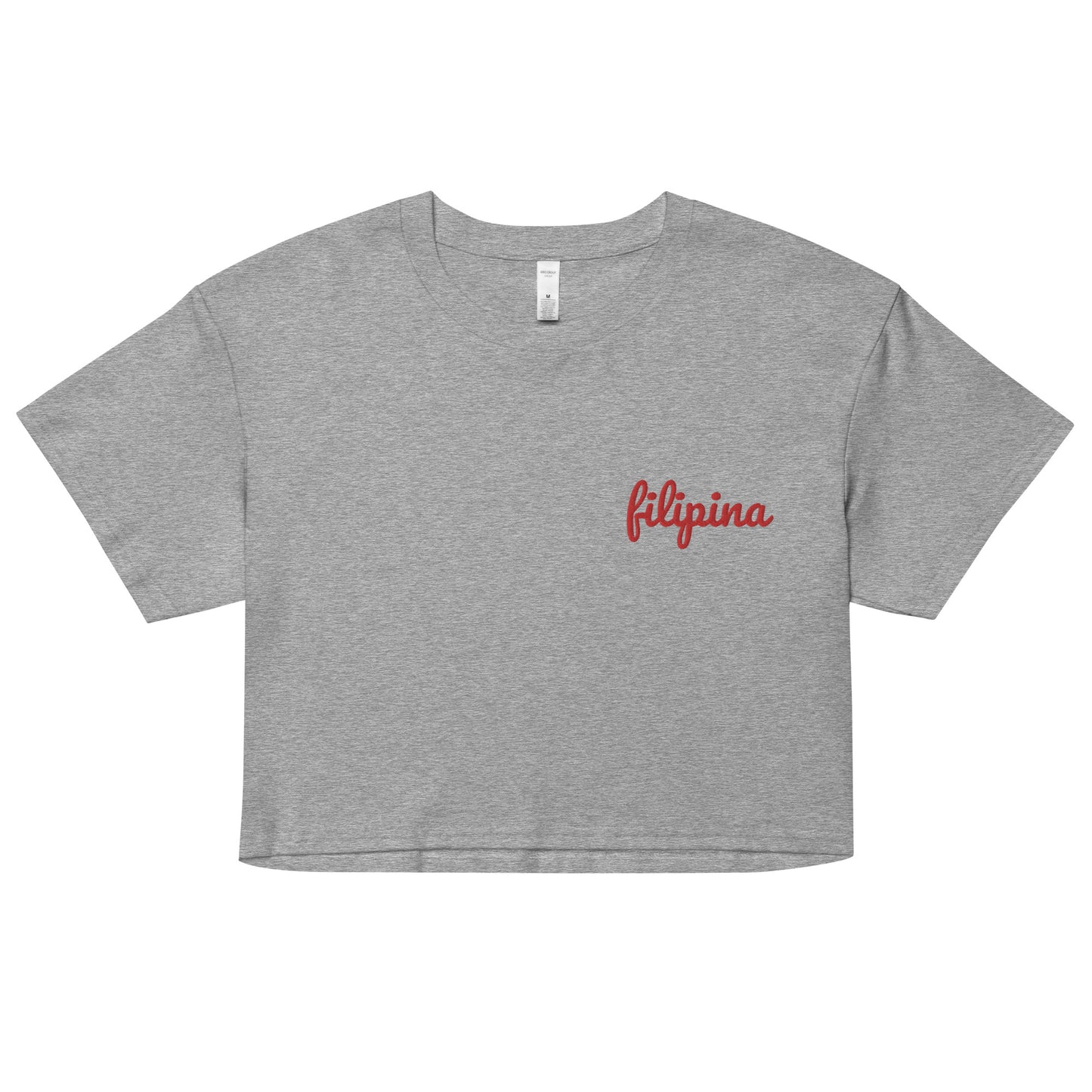 Filipina Statement Embroidered Crop Tee in variant Athletic Heather