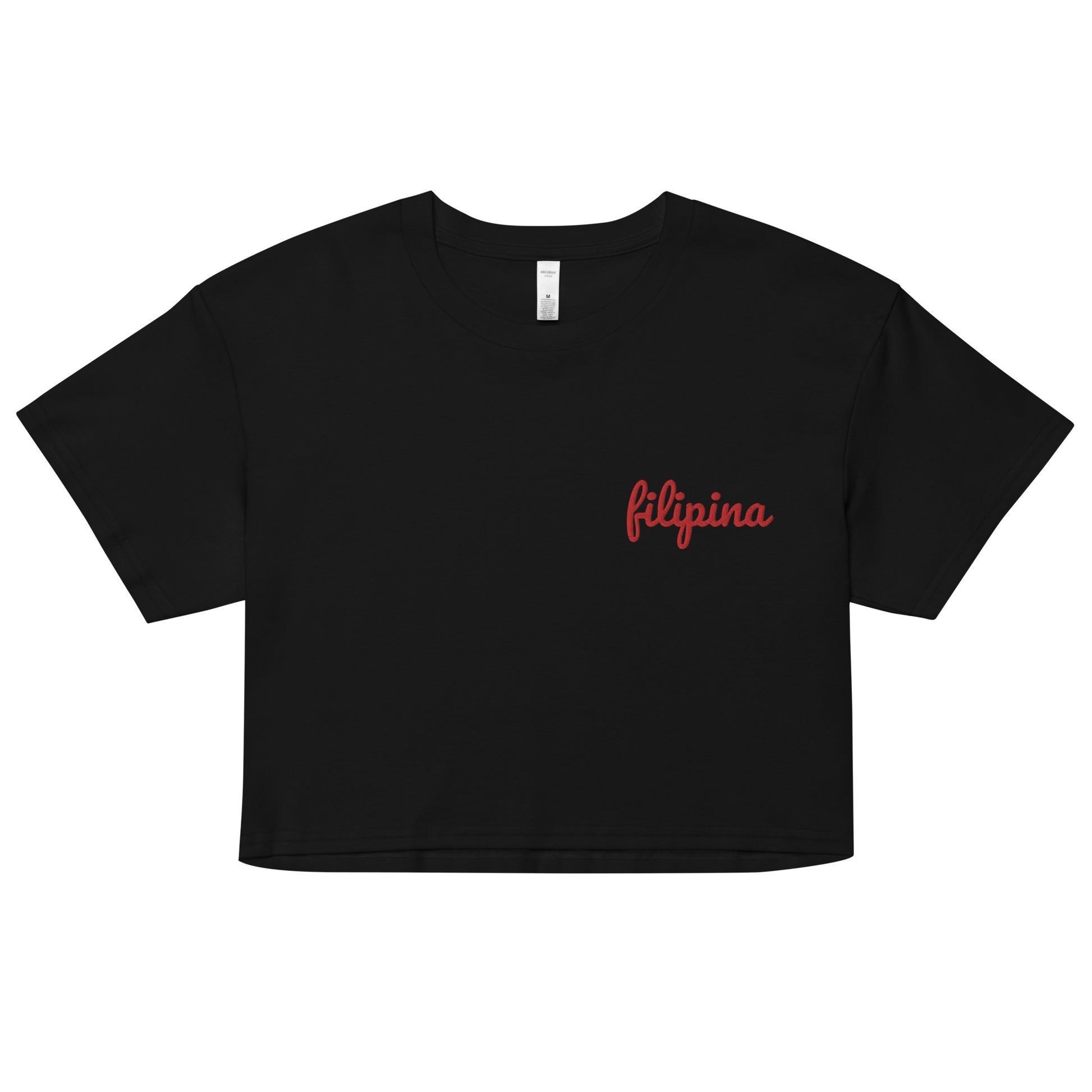 Filipina Statement Embroidered Crop Tee in variant Black