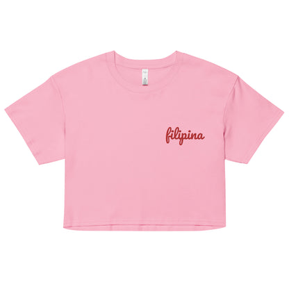 Filipina Statement Embroidered Crop Tee in variant Bubblegum