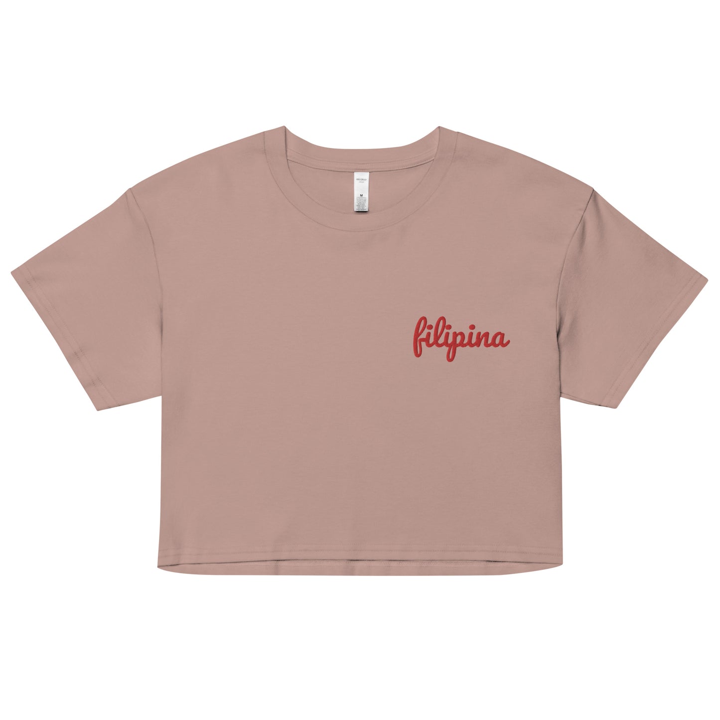 Filipina Statement Embroidered Crop Tee in variant Hazy Pink