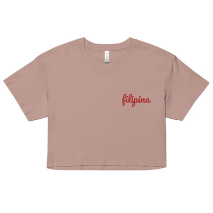 Filipina Statement Embroidered Crop Tee in variant Hazy Pink