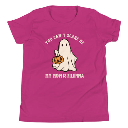 Kids Shirt You Can't Scare Me My Mom Is Filipina Funny Kids/Youth Halloween Tee in Berry