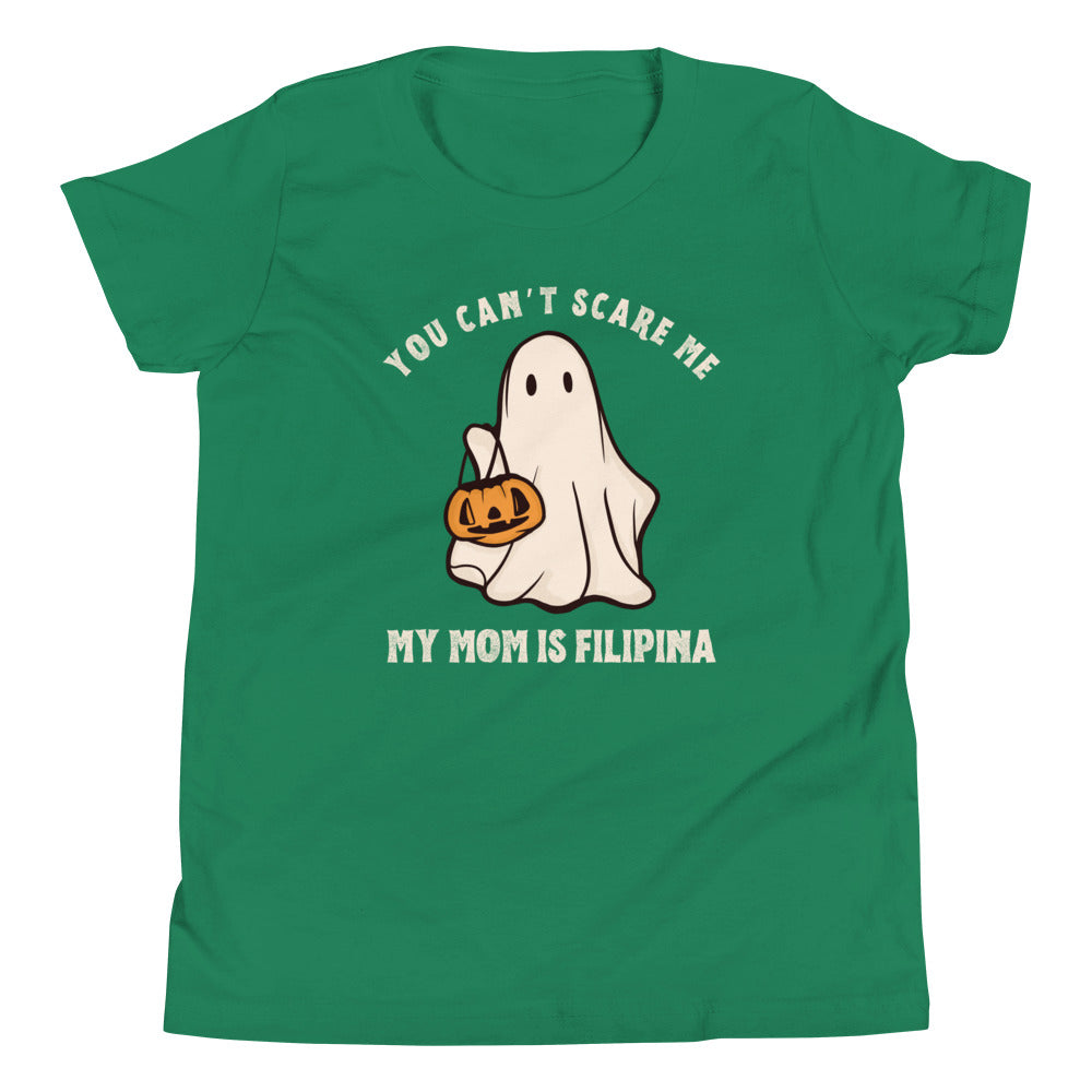 Kids Shirt You Can't Scare Me My Mom Is Filipina Funny Kids/Youth Halloween Tee in Kelly