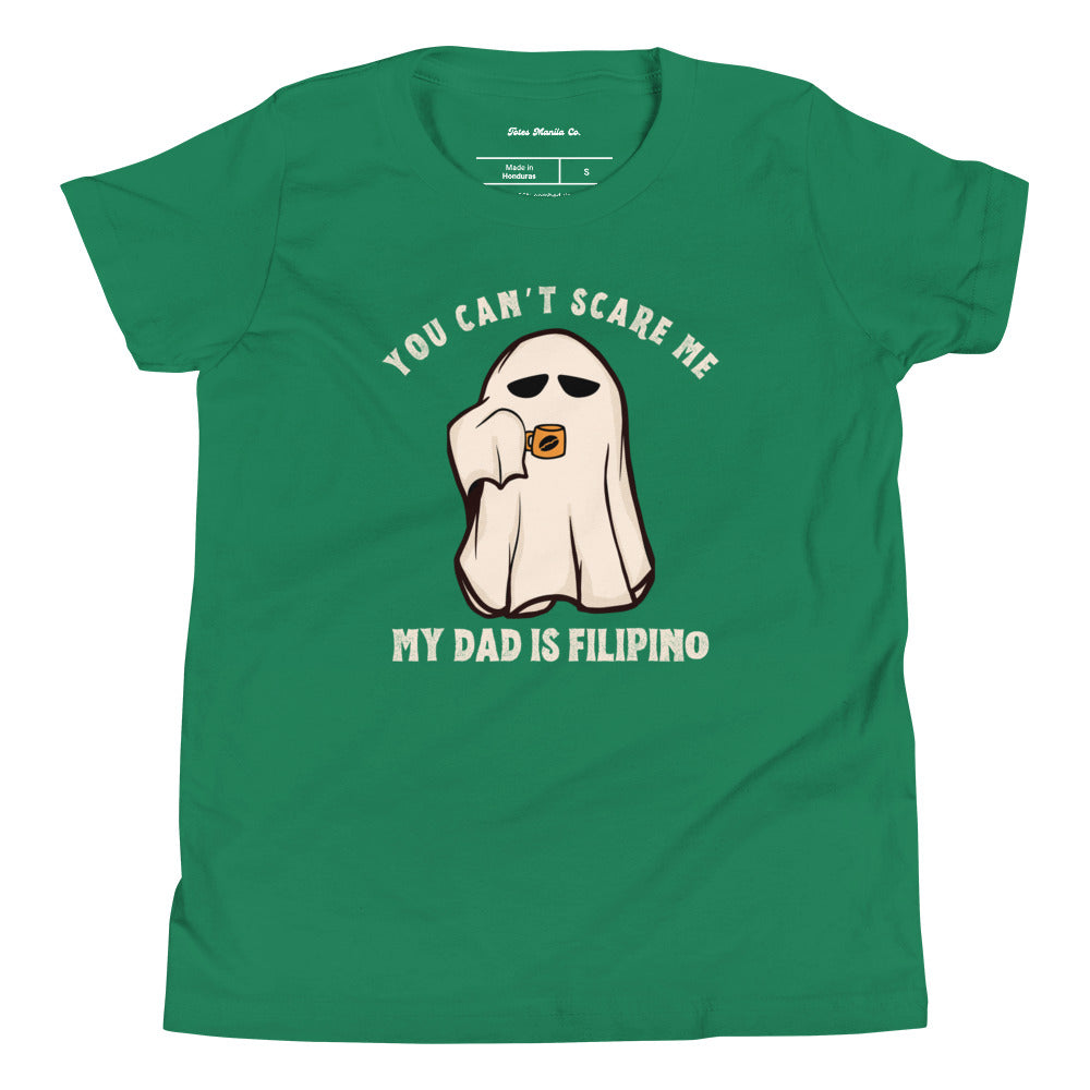 Kids Shirt You Can't Scare Me My Dad Is Filipino Funny Halloween Kids/Youth Tee in Kelly