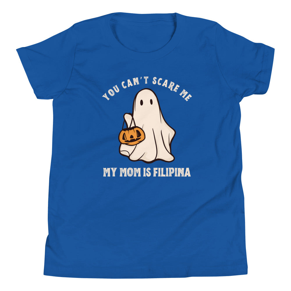 Kids Shirt You Can't Scare Me My Mom Is Filipina Funny Kids/Youth Halloween Tee in Royal Blue