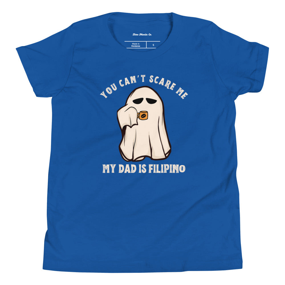 Kids Shirt You Can't Scare Me My Dad Is Filipino Funny Halloween Kids/Youth Tee in Royal