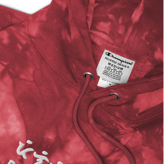 Close up of the Champion Reverse Weave hoodie label.