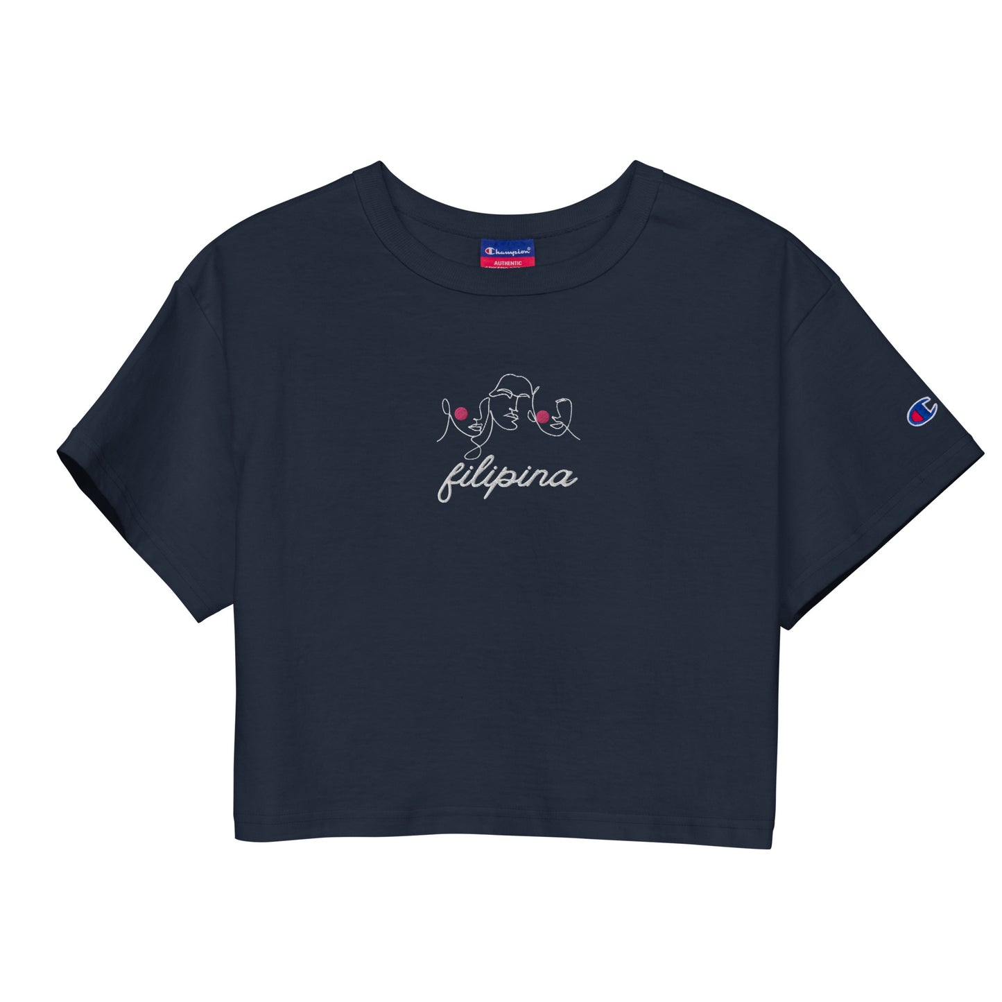 Filipina Line Art Statement Champion Crop Top in color Navy.