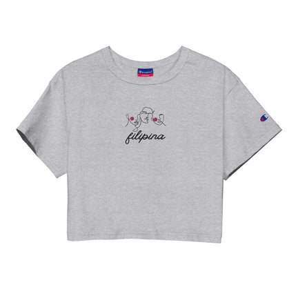 Filipina Line Art Statement Champion Crop Top in color Gray.