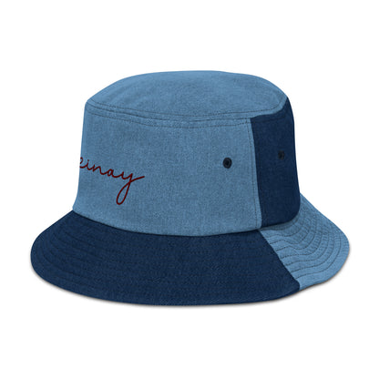 Product detail of the Pinay Filipino Statement Denim Bucket Hat in color Classic Light Denim.