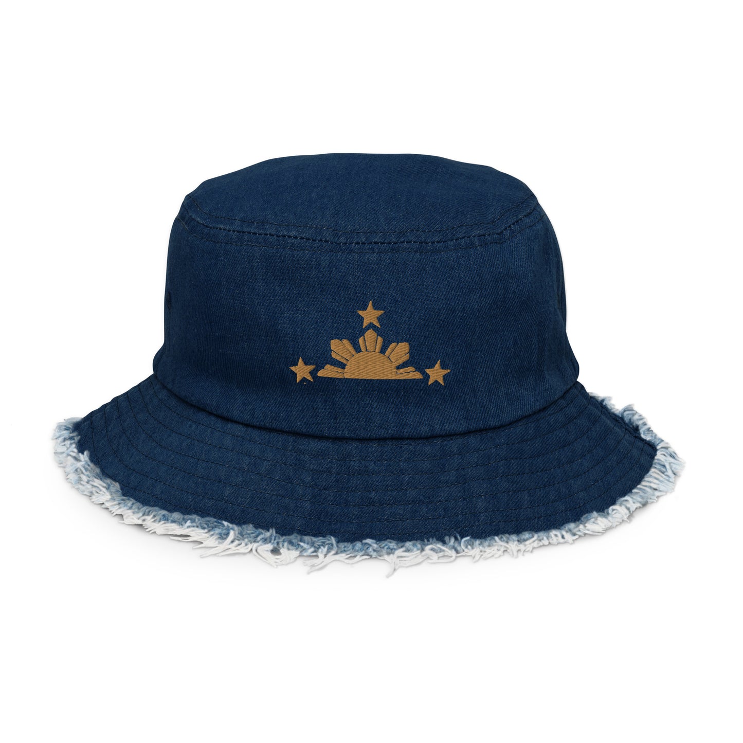 Stars & Sun Pinoy Embroidered Distressed Denim Bucket Hat in variant Classic Denim.