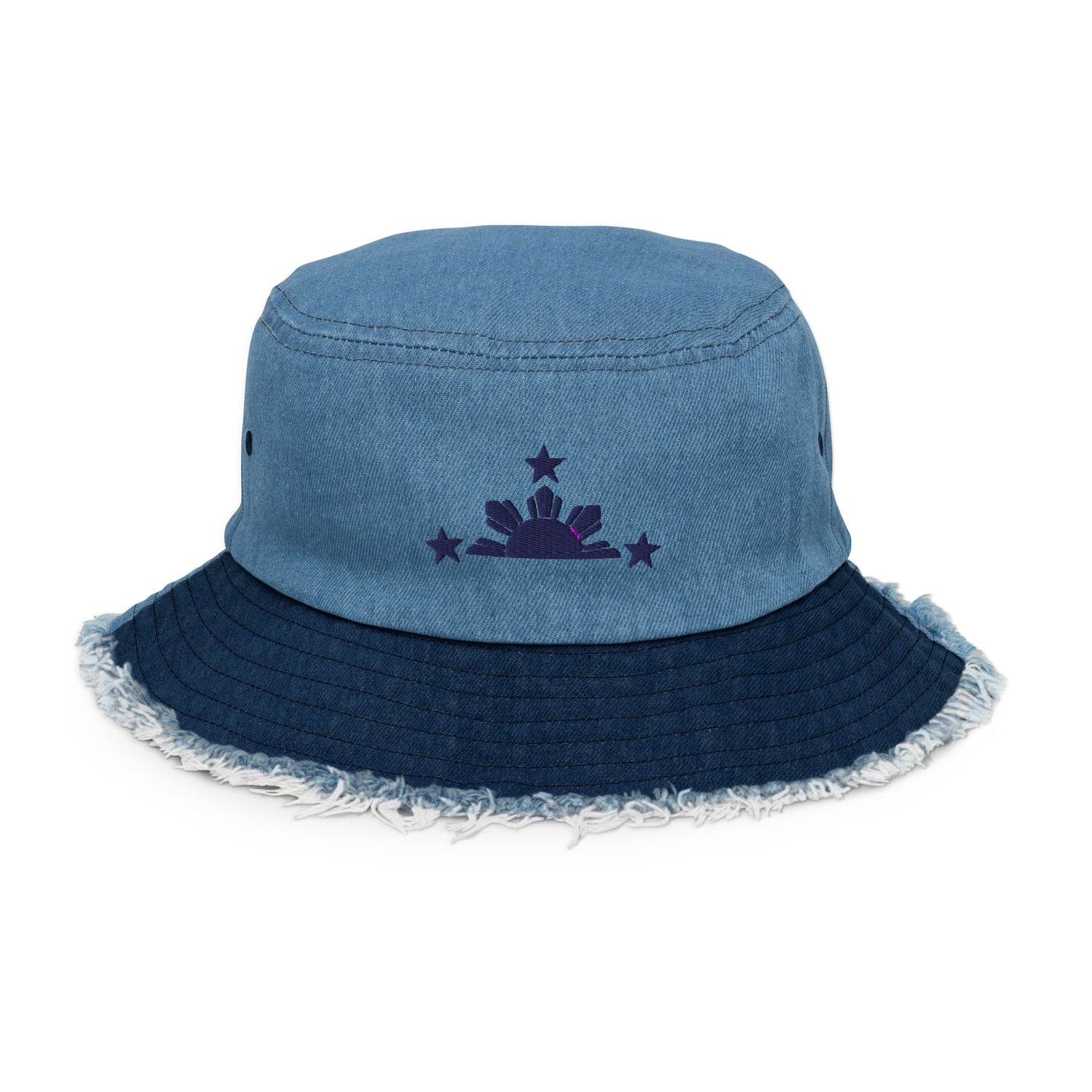 Stars & Sun Pinoy Embroidered Distressed Denim Bucket Hat in variant Classic Light Denim.