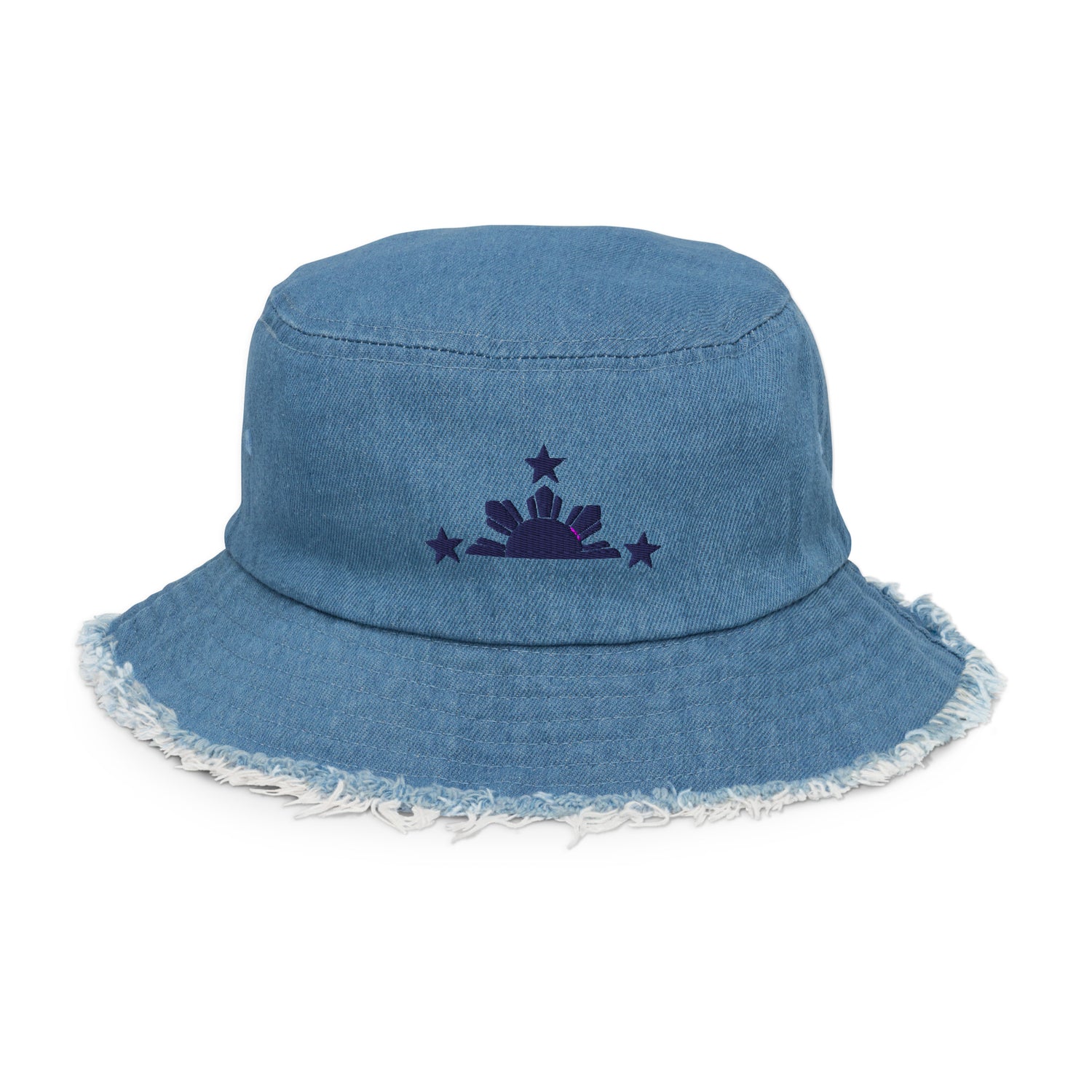 Stars & Sun Pinoy Embroidered Distressed Denim Bucket Hat in variant Light Denim.