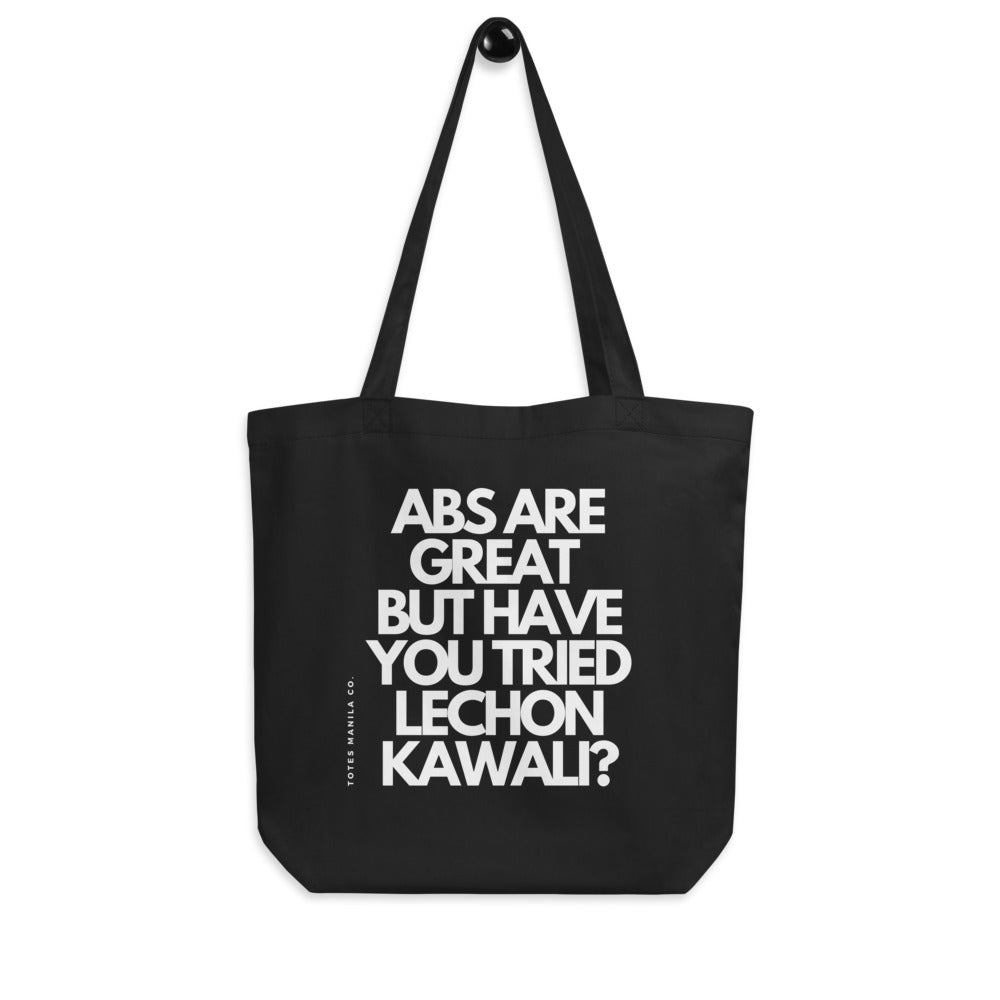 Filipino Food Abs Are Great But Lechon Kawali Funny Tote Bag in color variant Black