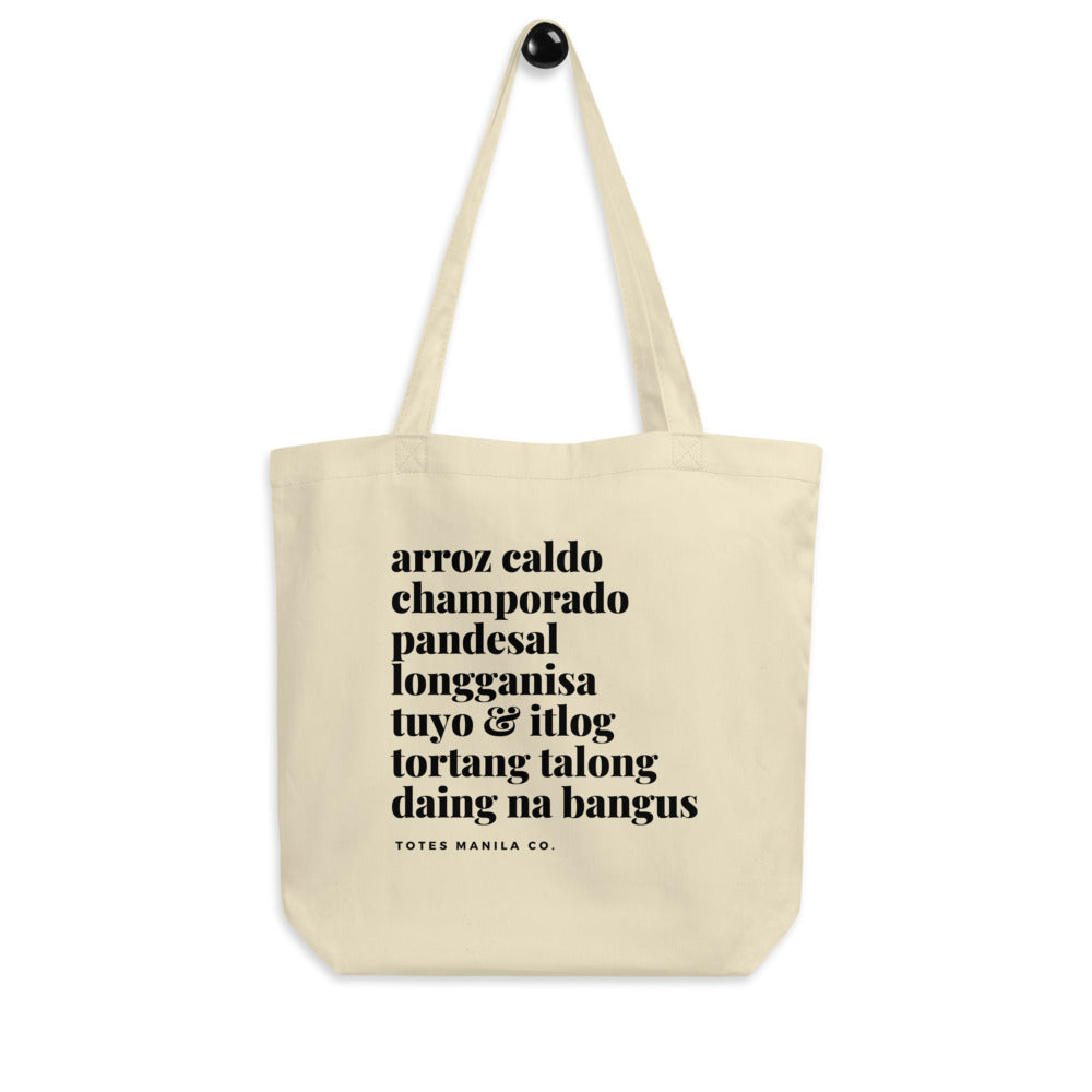 Filipino Food Arroz Caldo, Champorado, Pandesal Agahan Tote Bag in color variant Oyster