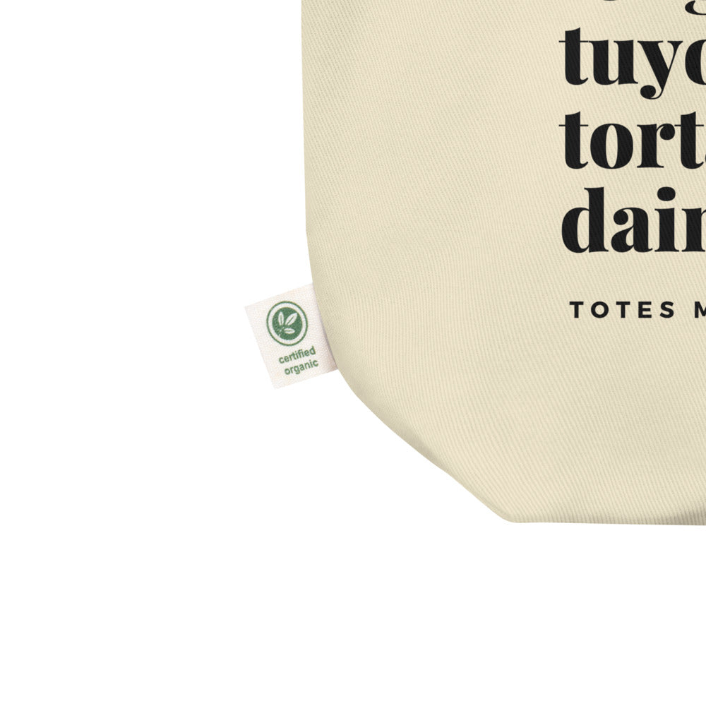 Certified Organic tag of an eco tote bag in color Oyster.