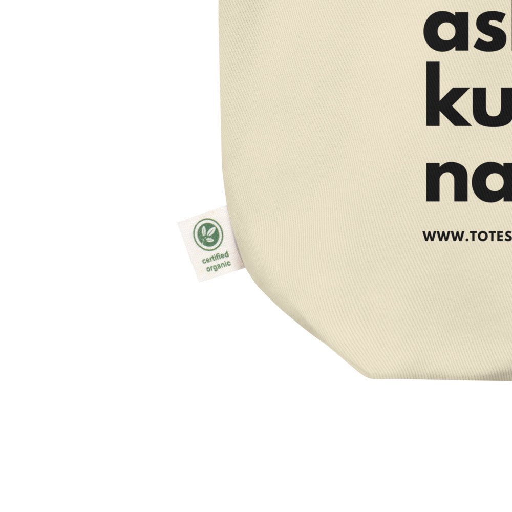 Certified organic tag of  the Introverted But Will Always Ask Kumain Ka Na Ba? Funny Filipino Statement Eco Tote Bag in color Oyster.