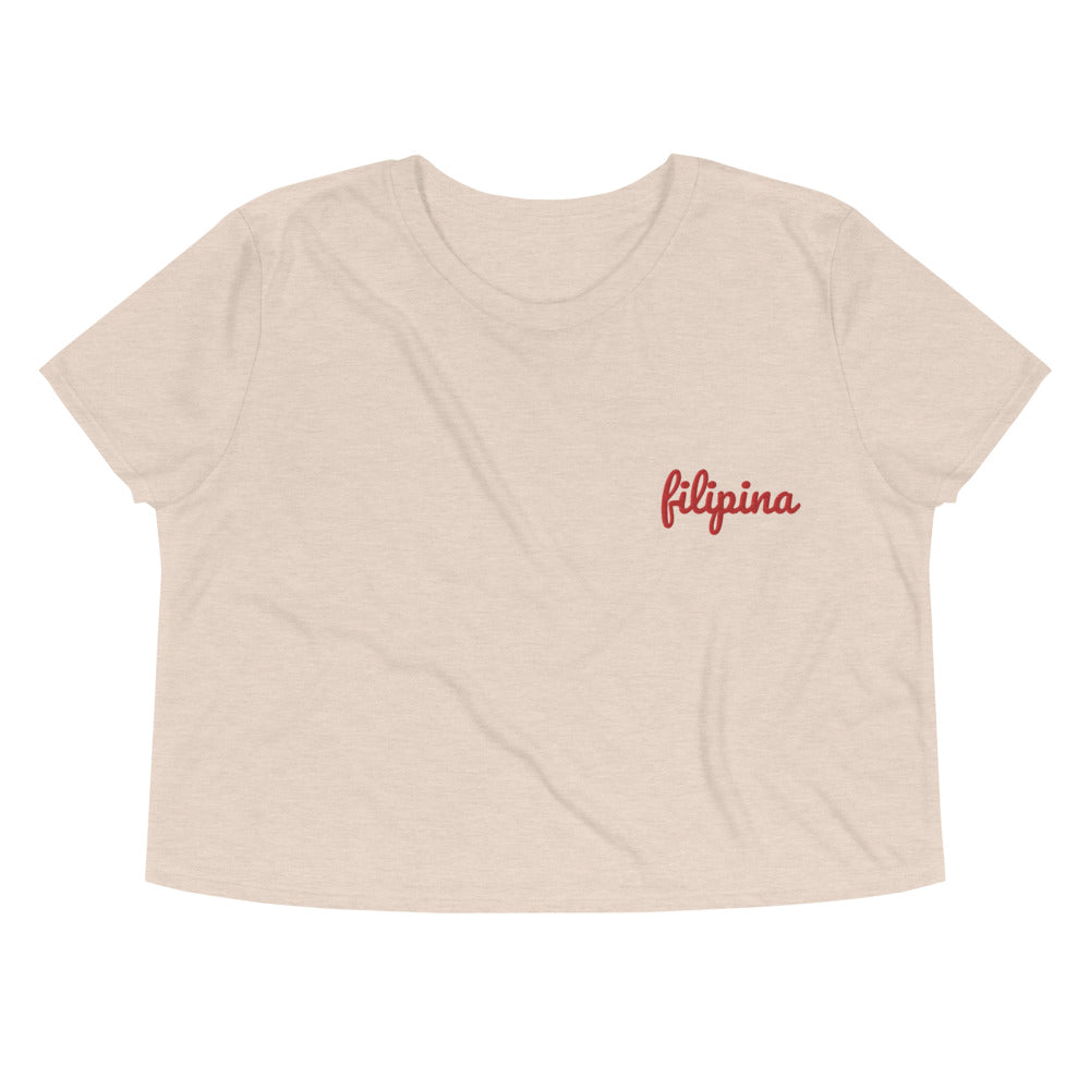 Filipino Flowy Crop Shirt Filipina Statement Embroidered Merch in color variant Sand