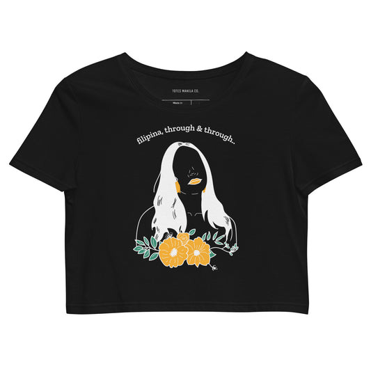 Filipina, Through & Through Pinoy Statement Organic Cotton Crop Top in color Black.