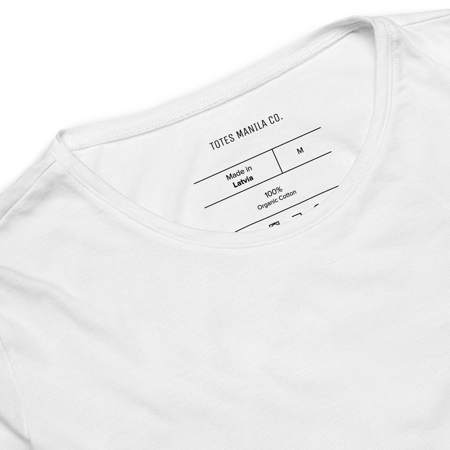 Inside label and tag of the Maarte Filipino Statement Organic Cotton Crop Top in color White.