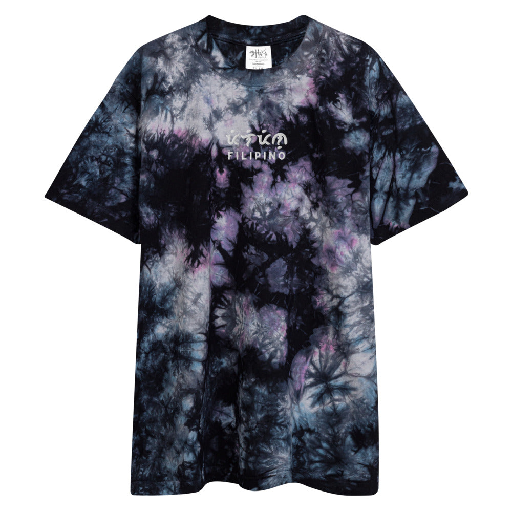 Filipino Baybayin Embroidered Statement Tie-Dye -Shirt in color Milky-Way.