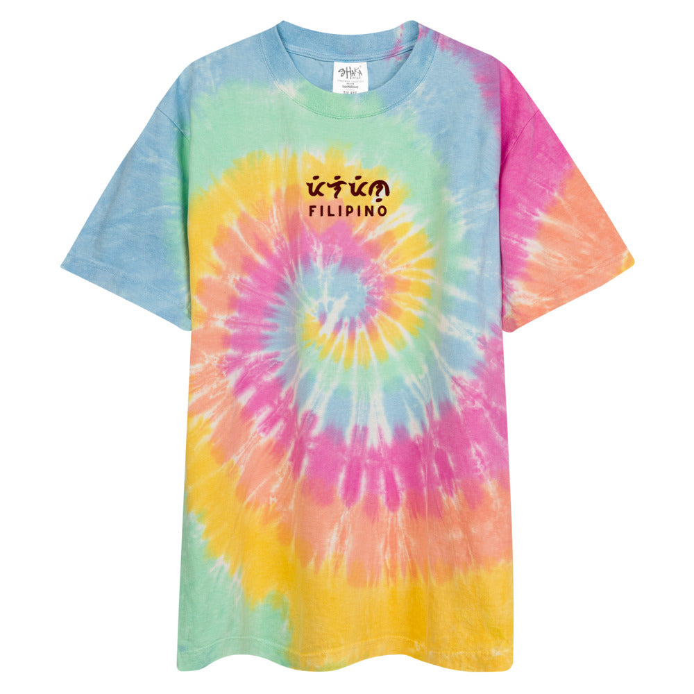 Filipino Baybayin Embroidered Statement Tie-Dye -Shirt in color Sherbet.