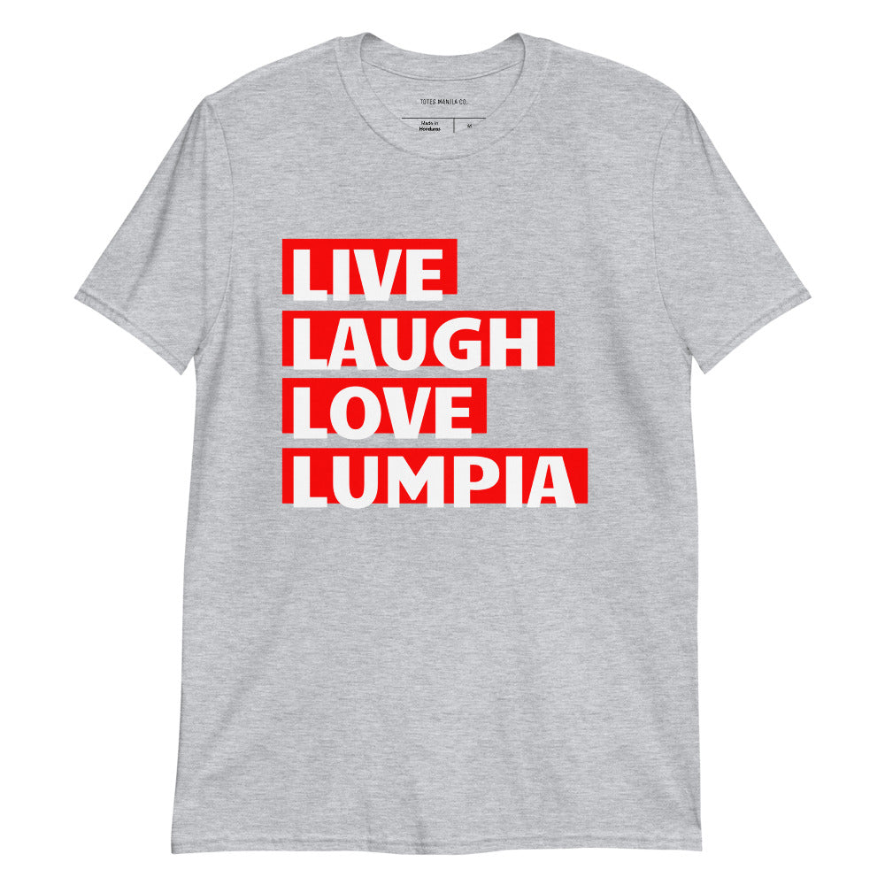 Filipino Shirt Lumpia Live Laugh Love Funny Pinoy Food Merch in color variant Gray