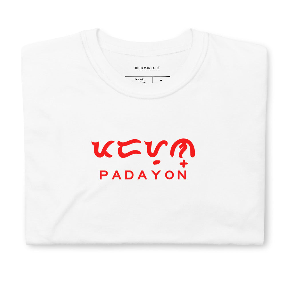 Padayon Baybayin Filipino Statement T-Shirt in color White, folded.