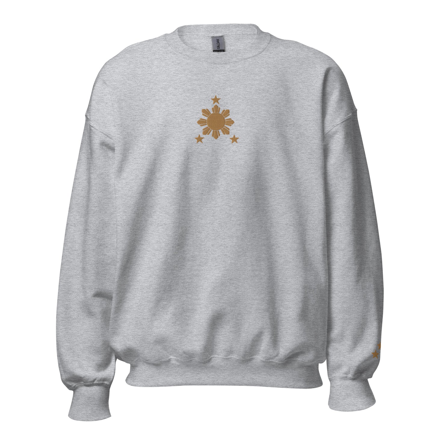 Filipino Sweatshirt Crew Neck Stars and Sun Embroidered Merch in color variant Gray