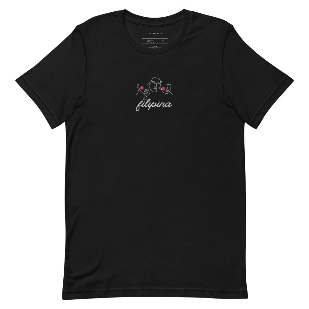 Filipina Line Art Embroidered T-Shirt in Black.