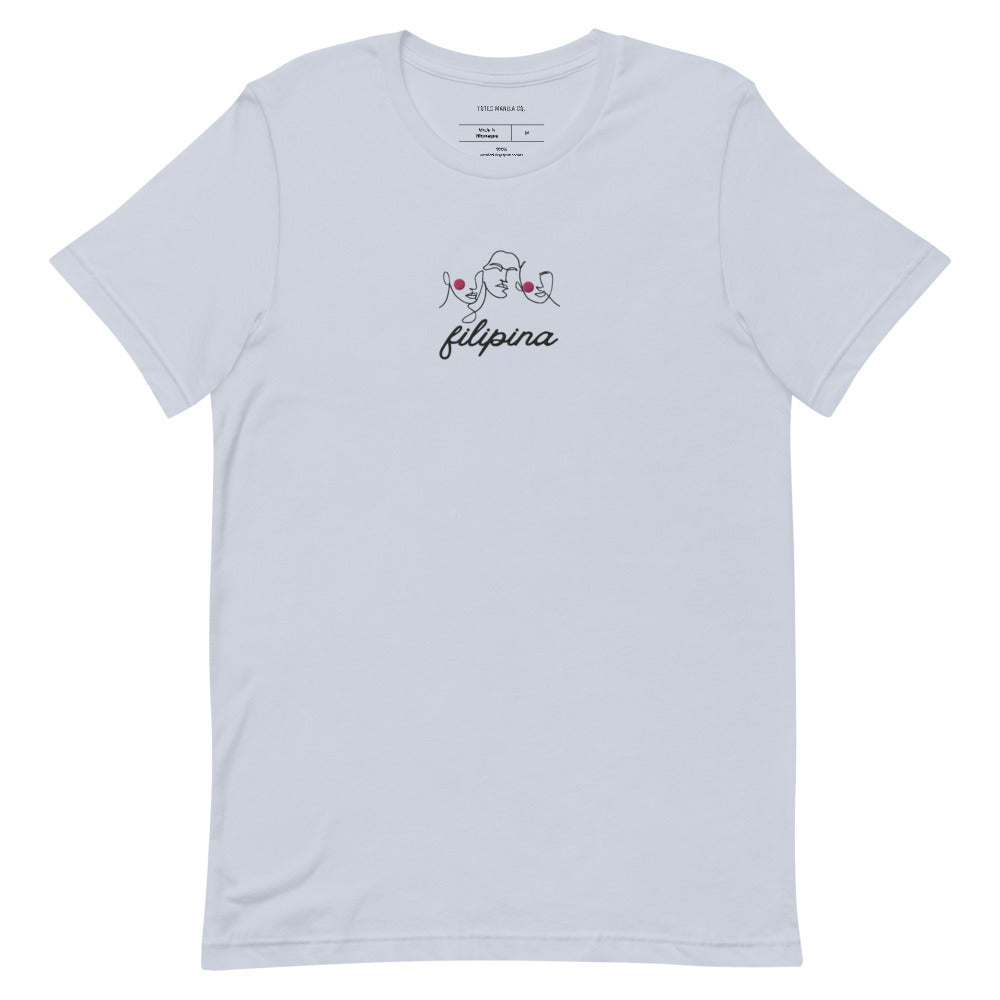 Filipina Line Art Embroidered T-Shirt in Light Blue.