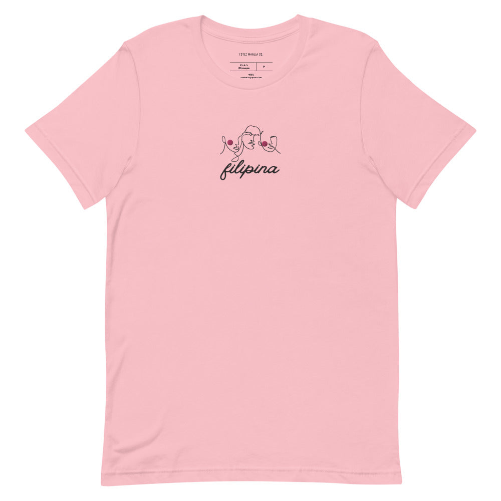 Filipina Line Art Embroidered T-Shirt in Pink.