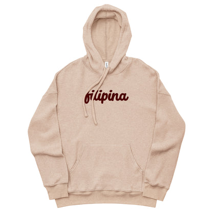 Filipina Statement Fleece Hoodie With Center Embroidery in color Heather Oat.