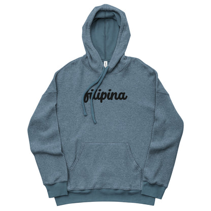 Filipina Statement Fleece Hoodie With Center Embroidery in color Slate.