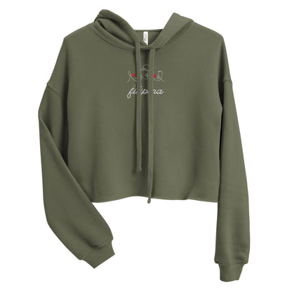 Filipina Line Art Embroidered Crop Hoodie Green