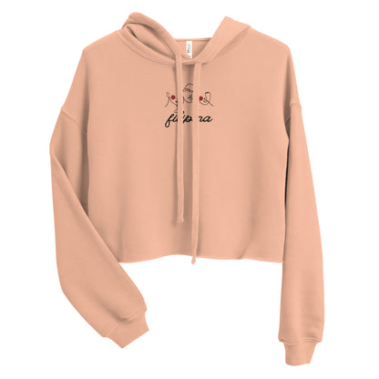 Filipina Line Art Embroidered Crop Hoodie Peach