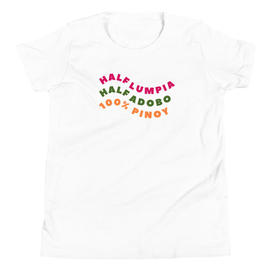 Filipino Kids/Youth Shirt Half Lumpia Half Adobo 100% Pinoy Food Merch in color variant White